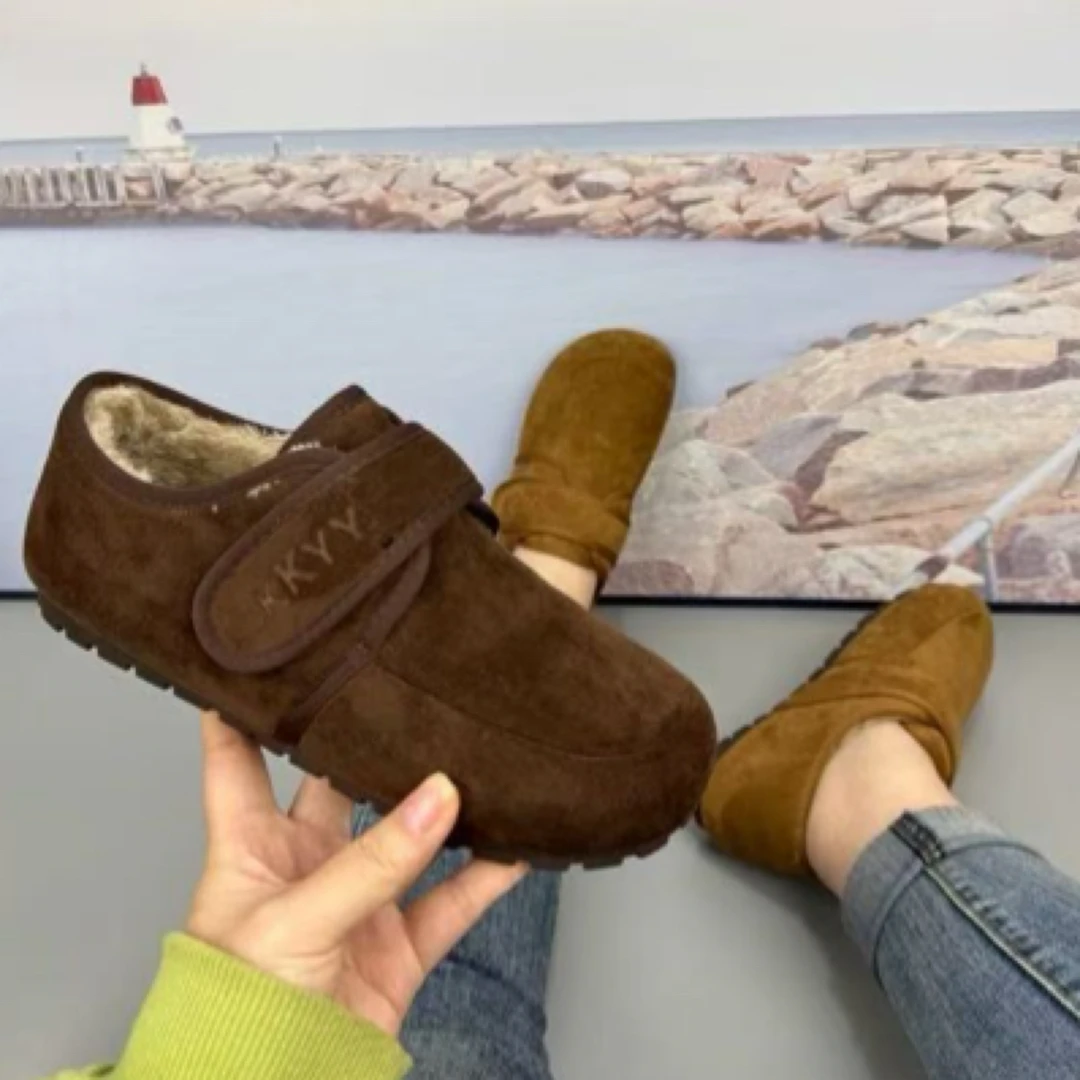 8813 冬季新款加厚保暖女士平底复古魔术贴豆豆鞋