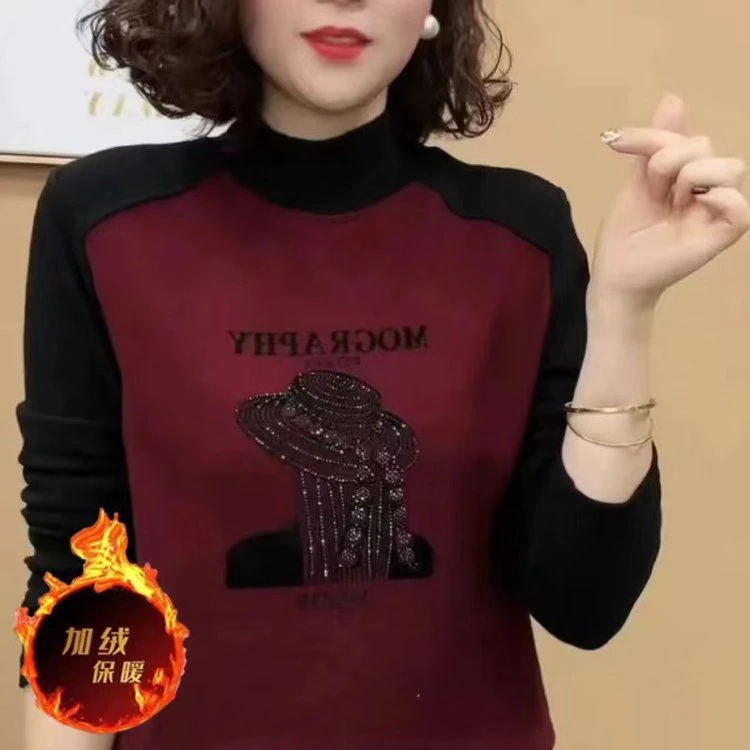 2025年冬季新款妈妈装毛针织衫长袖洋气时尚百搭加绒半高领加厚