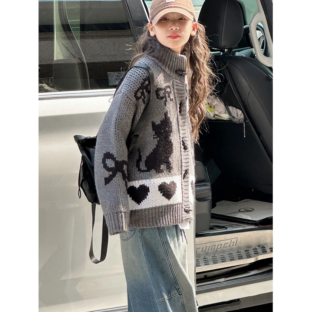 K29668孙小美费尔岛女童毛衣外套2025新款秋冬儿童开衫加厚上衣潮