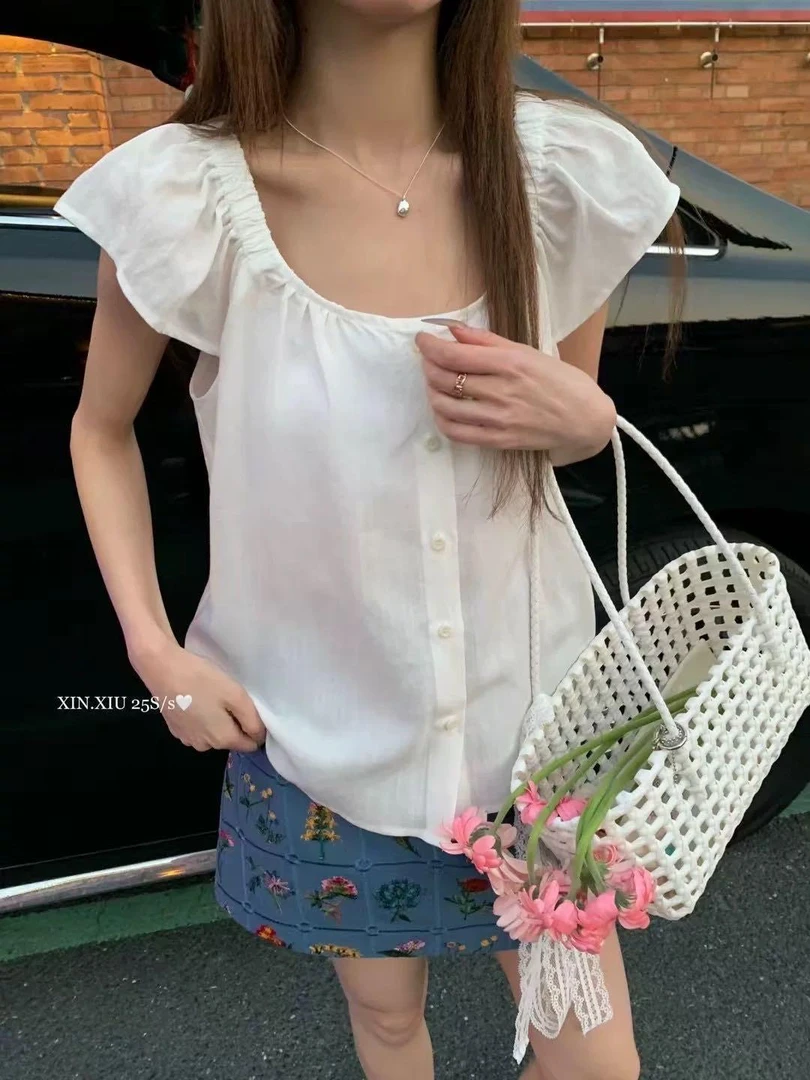 韩系飞飞袖甜美洋气宽松衬衫8879