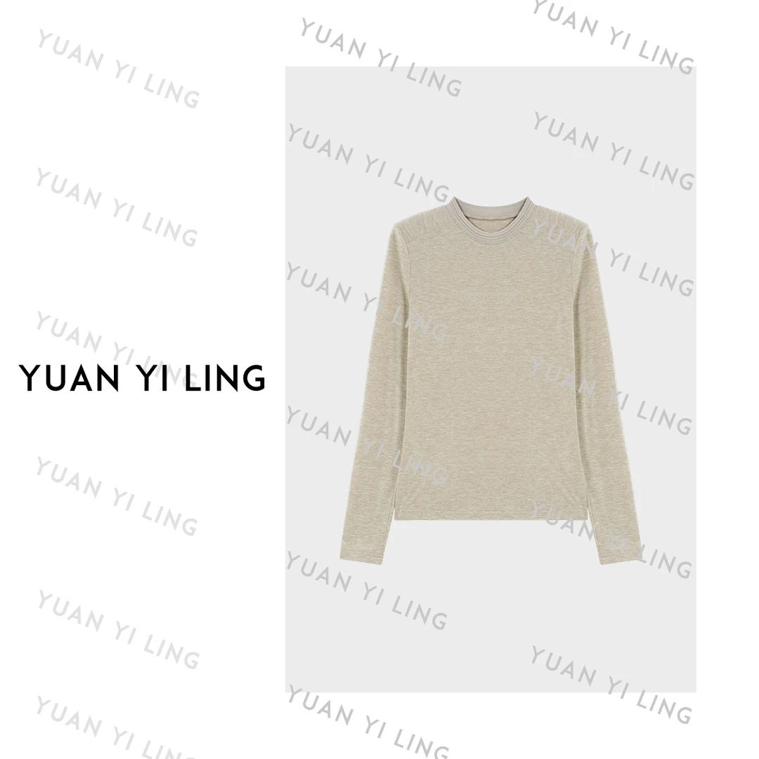 袁艺灵【极简主义】秋冬羊毛+莱赛尔圆领烫银工艺长袖打底衫6039