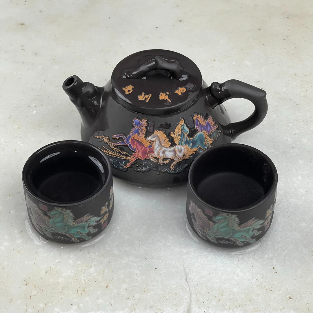 【闪购商品】马到成功深井老紫泥石瓢壶（送两杯）