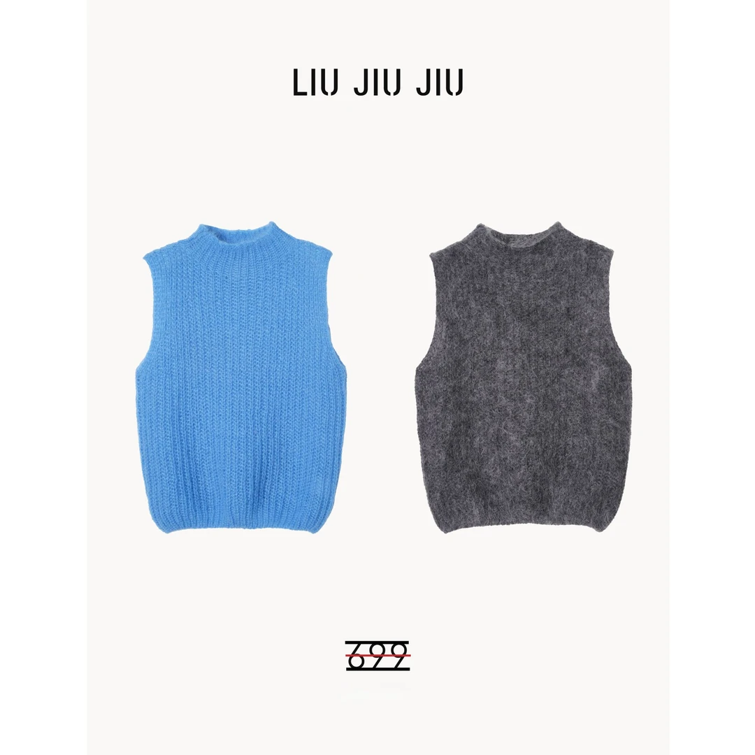 LIUJIUJIU 韩系INS简约圆领进口马海毛针织叠穿减龄背心BX4726L