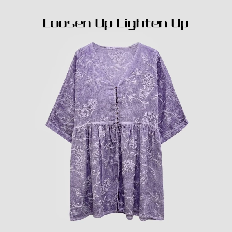 Loosen Up【腰果花植物染系列】天然苎麻手摇绣花肌理宽松罩衫/背心