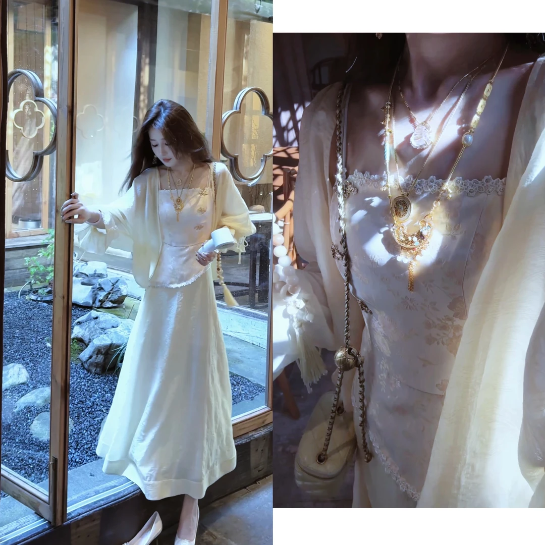 【婷婷】《三潭印月》天 丝马面连衣裙套装 TTY2SX663