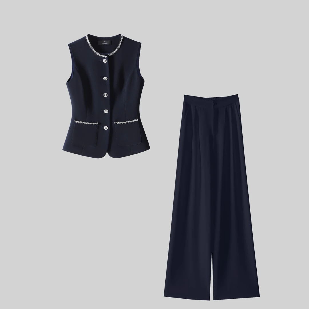 〈纪朵研〉1136时尚新款休闲套装马甲修身马甲夏季通勤两件套