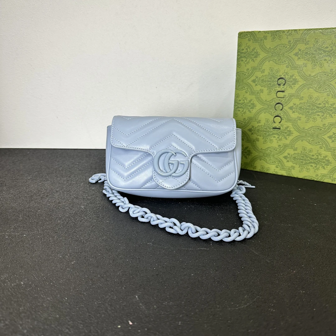 未使用 GUCCI/古驰 壹所奢品GUCCI 马蒙mini 蓝标 单肩斜挎包闲置