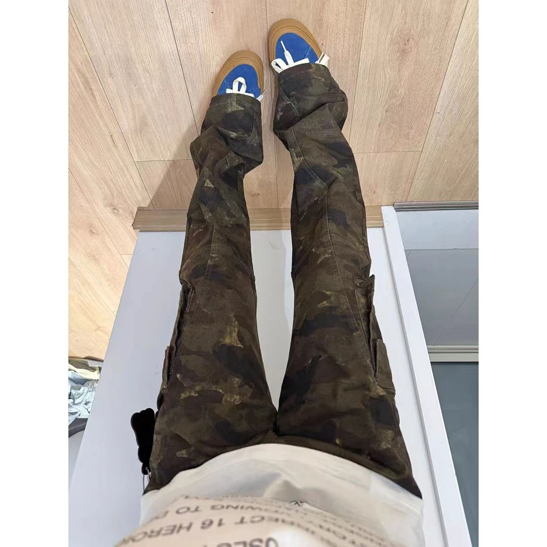 美式工装迷彩裤男夏季高街vibe裤子显腿长高腰提档微喇弯刀牛仔裤