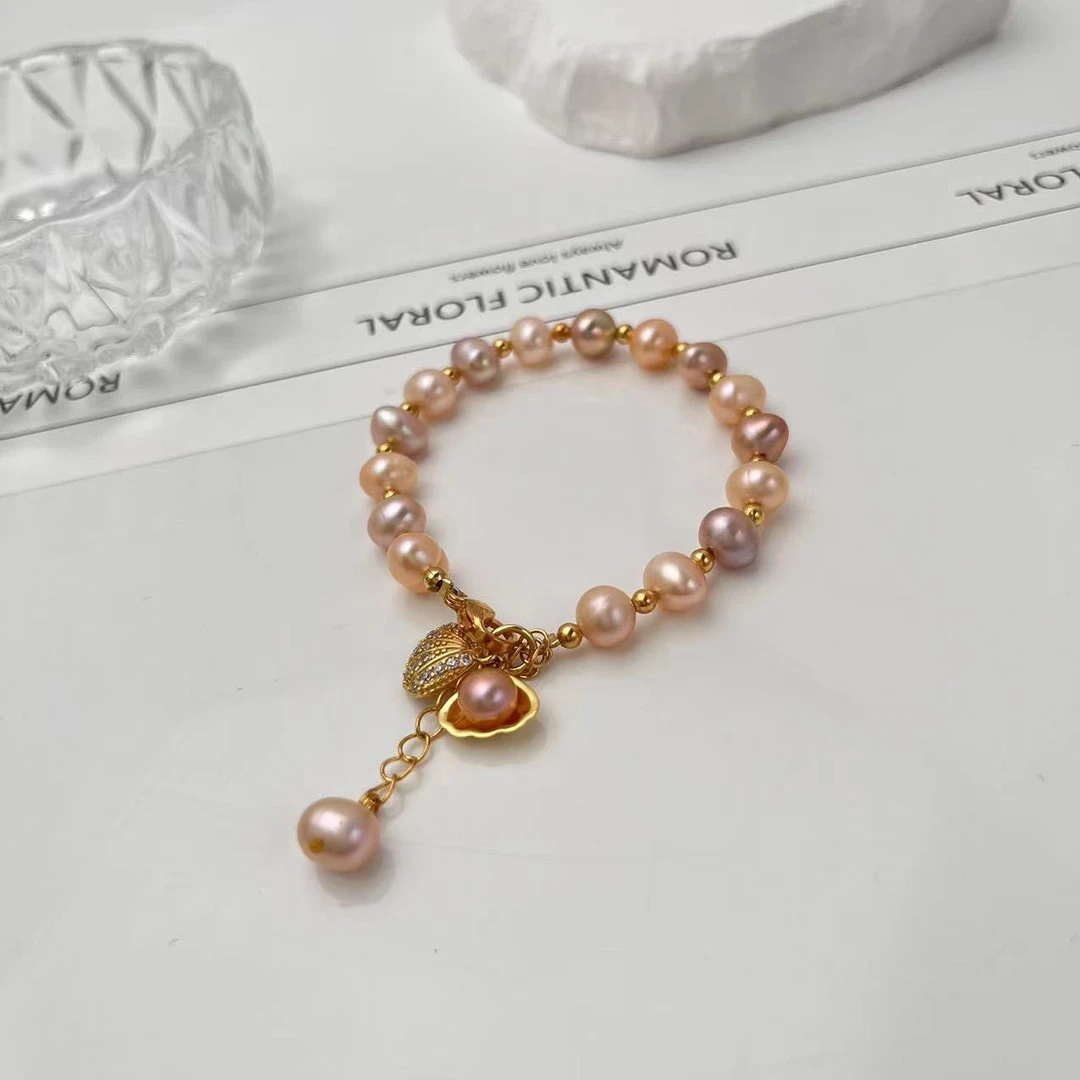 【糖果色贝壳】6-8mm淡水无核珍珠手链轻奢时尚 非基地发货DSL00356