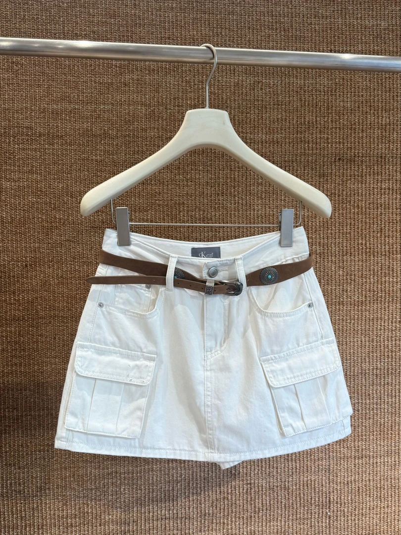 【耶耶YEYE特价福福】宽松高腰工装白牛仔裙8871