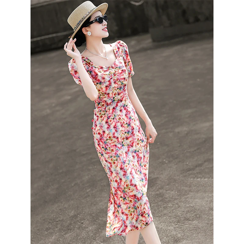 MEXCOCO/兰瑟儿气质法式时尚显瘦收腰修身碎花连衣裙女104XL1724