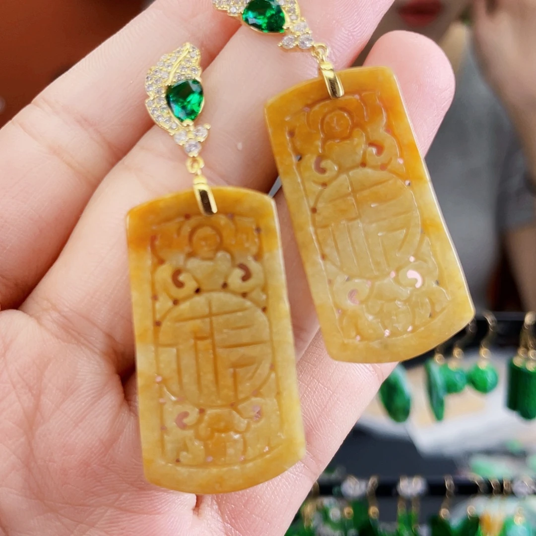 银S925镶嵌翡翠耳饰