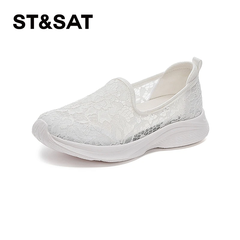 星期六薄纱透气休闲鞋女2025夏季新款软底轻便舒适百搭一脚蹬单鞋
