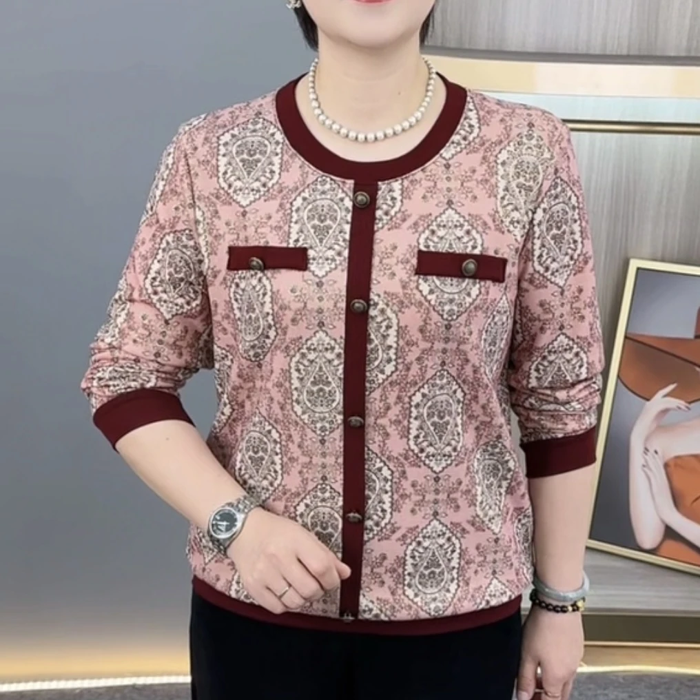 秋季新款时尚圆领洋气妈妈装宽松显瘦减龄百搭休闲长袖上衣H269