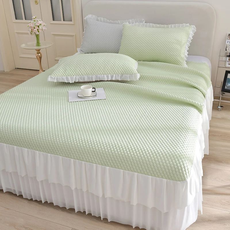 清凉夏季冰豆豆冰丝凉席三件套新款床裙款软席可水洗折叠空调席子