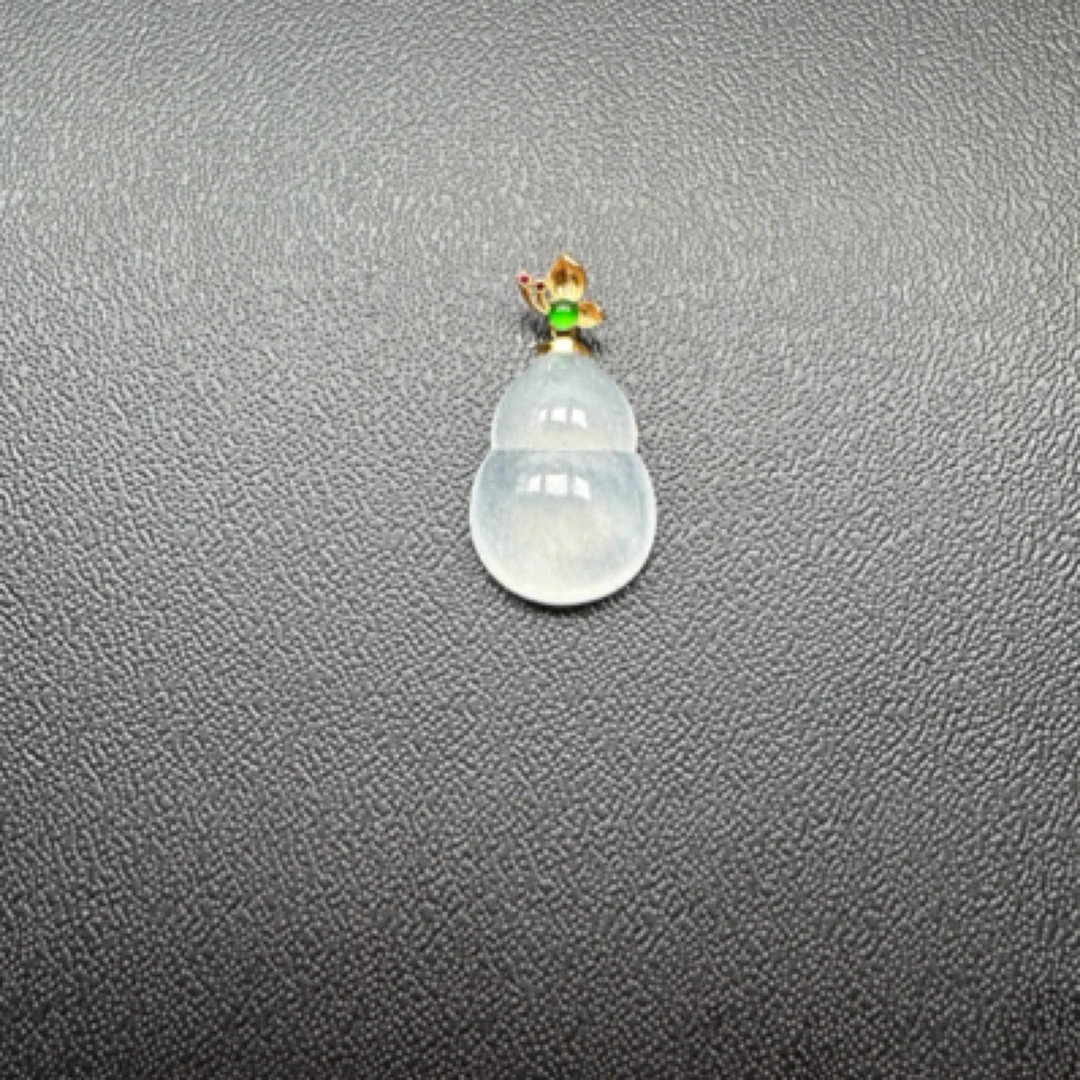 天然缅料翡翠A货K金扣头冰葫芦