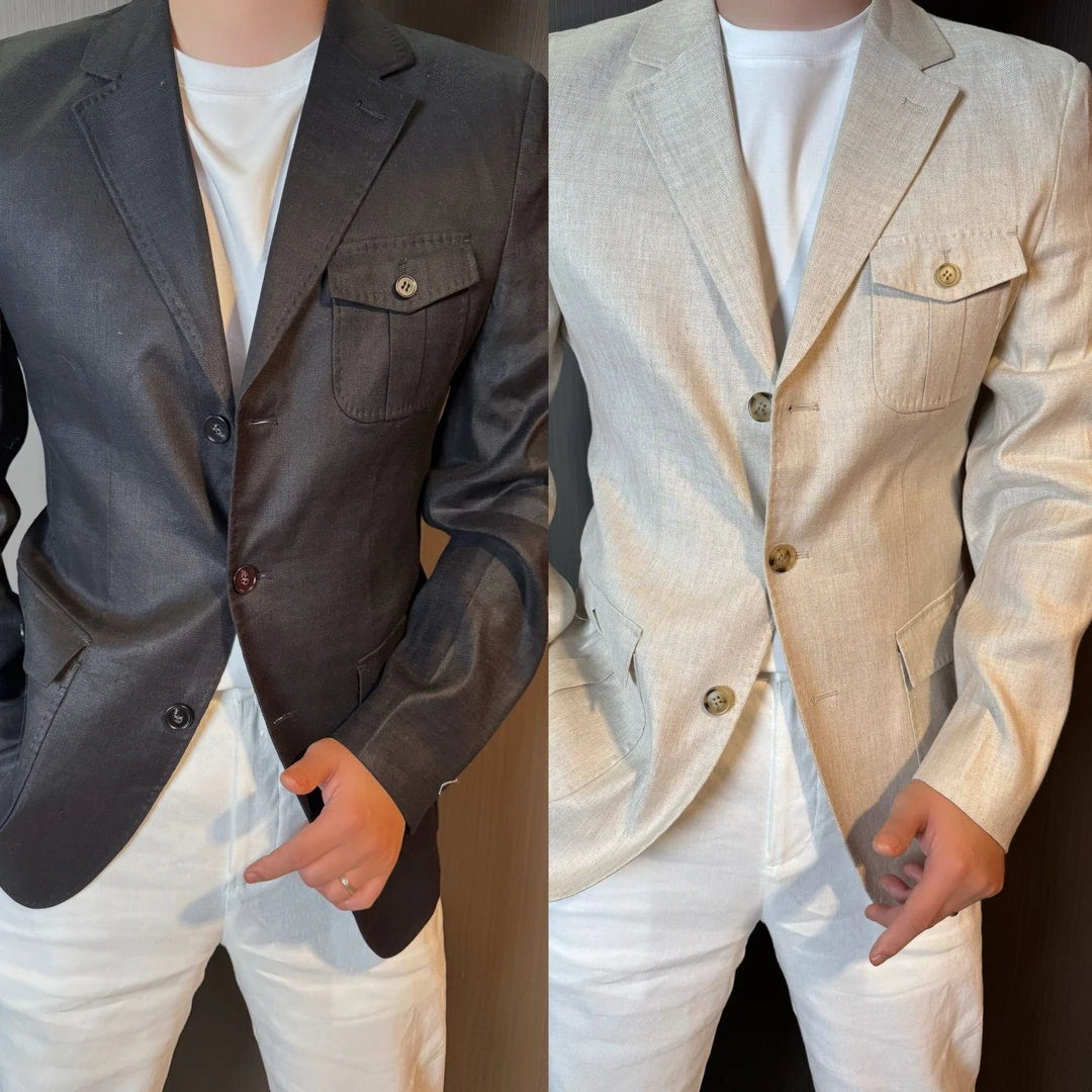 【山先生】高奢亚麻·贵族猎装时尚老钱三粒扣休闲男士西服2005