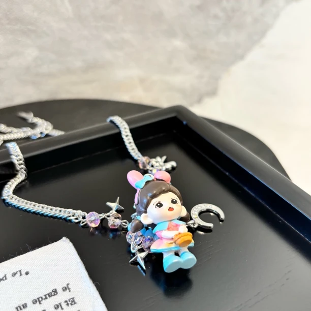 铜合金合成锆石项链 拿篮子小女孩项链XL3348