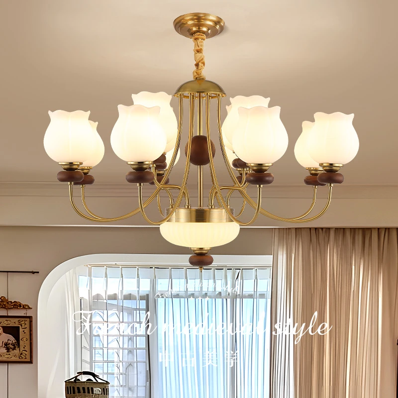 法式复古客厅吊灯郁金香房间中古客厅主灯吊灯别墅中古风灯具