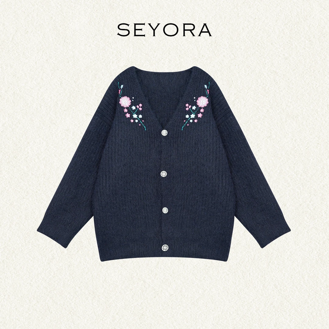 Seyora【诗野花集】重工刺绣花朵毛衣外套慵懒针织开衫M39115SY54