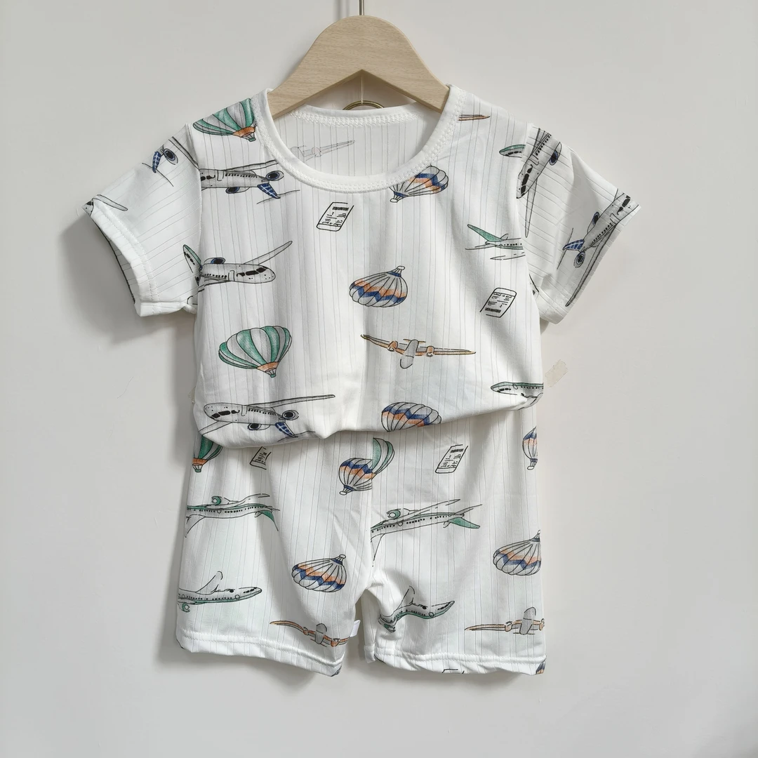 儿童睡衣套装夏季冰丝家居服薄款空调服冰凉男童透气宝宝女童套装