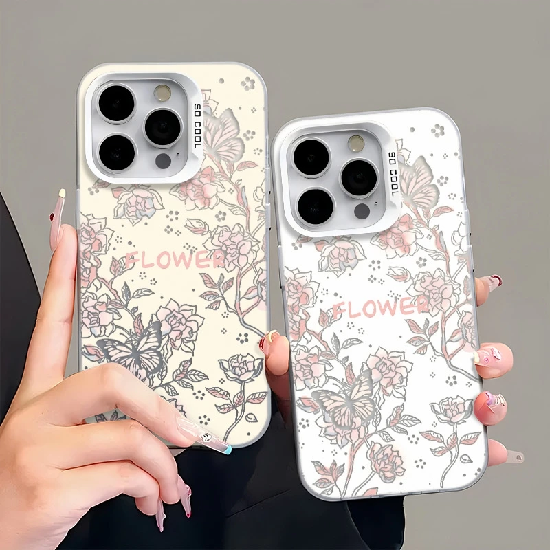 炫彩蝴蝶花朵适用ins多型号手机壳高级感复古设计苹果iphone13/14