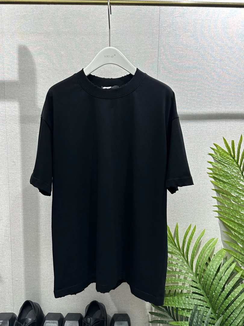 高品质重磅高克重时尚百搭简约磨破圆领短袖T恤-8910