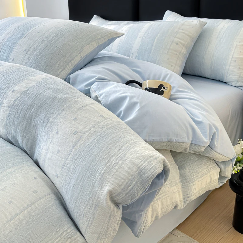 纯棉提花三层纱床上四件套全棉床品简约被套罩床单三件套床笠床品