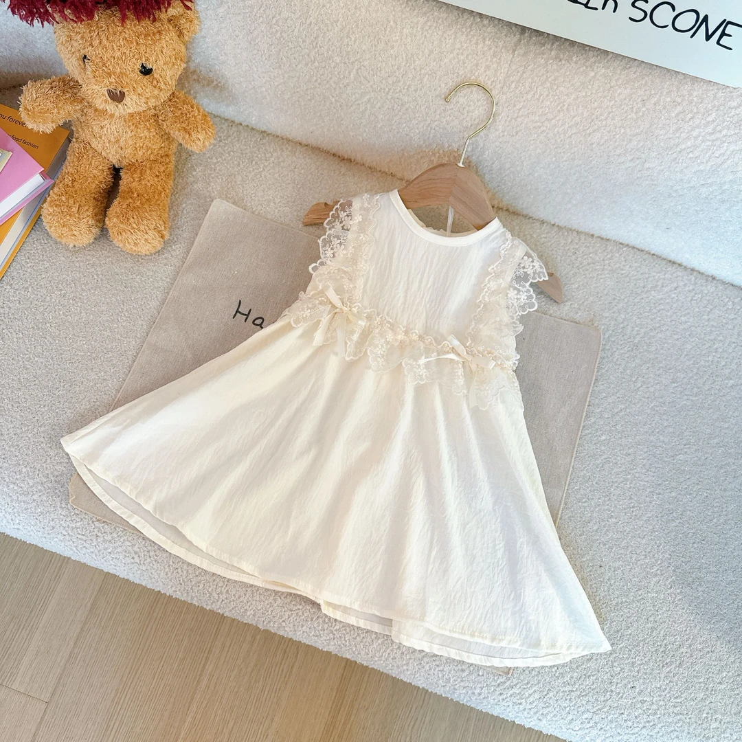 2025夏季新款仙气女童洋气花边蕾丝连衣裙裙无袖洋气公主裙5X024