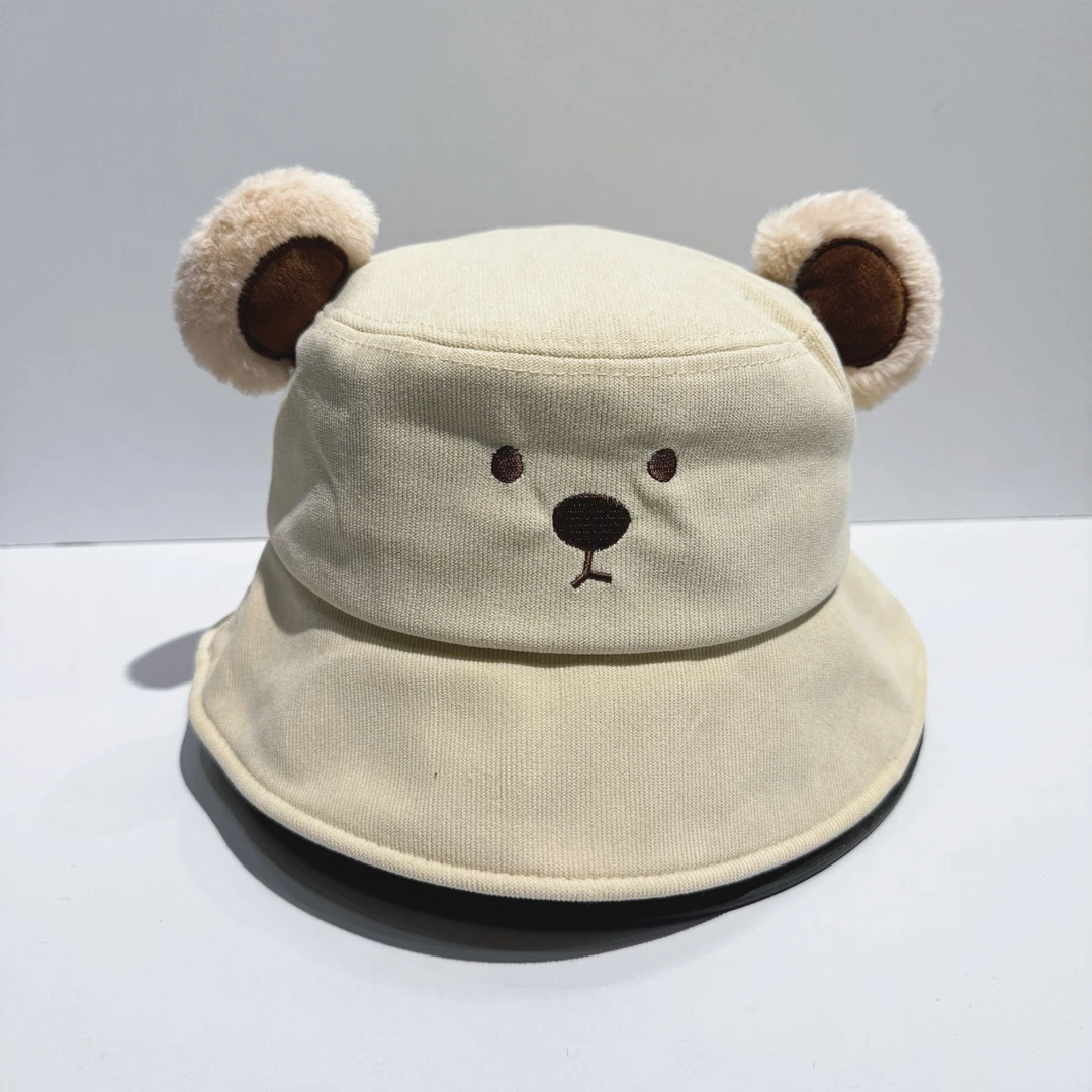 秋冬小熊耳朵渔夫帽女日系软妹甜美可爱学生百搭保暖盆帽水桶帽