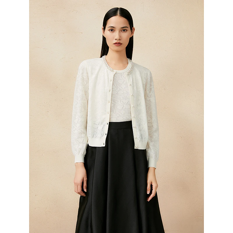 Song of Song歌中歌蕾丝小香风气质长袖白色针织衫5C35106050