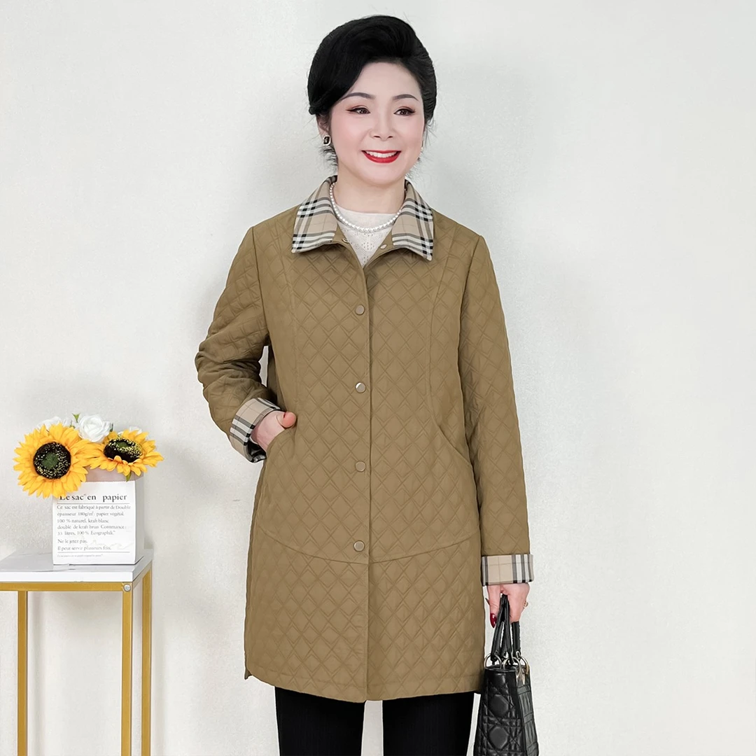 中年妈妈秋装外套中长款洋气上衣2025新款中老年女休闲大码风衣
