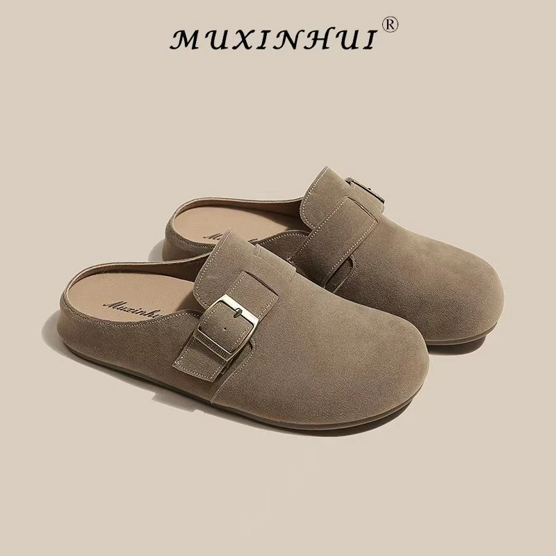 【品牌】3cm+5cm女款圆头勃肯鞋复古2025秋新一脚蹬轻便半拖7280