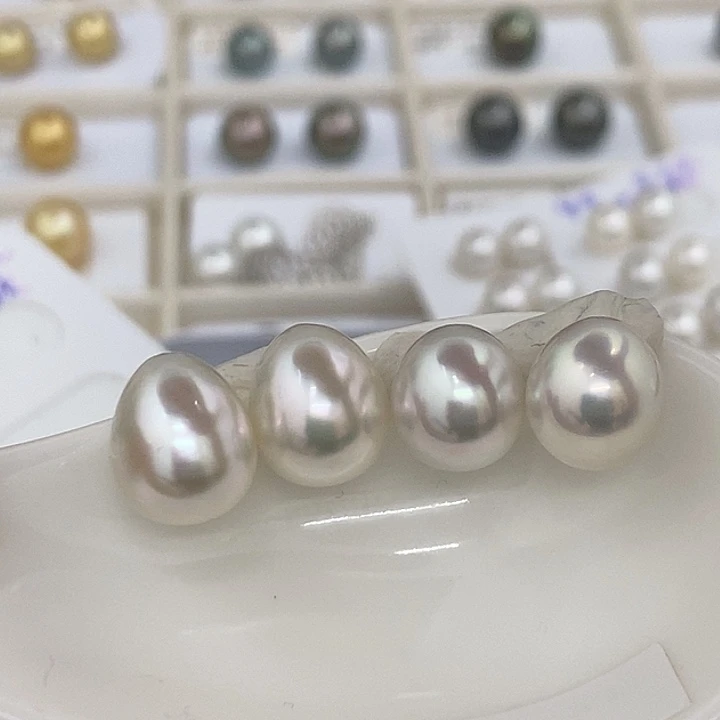 海水珍珠裸珠澳白水滴宝石光对珠 多样化发一对10-11
