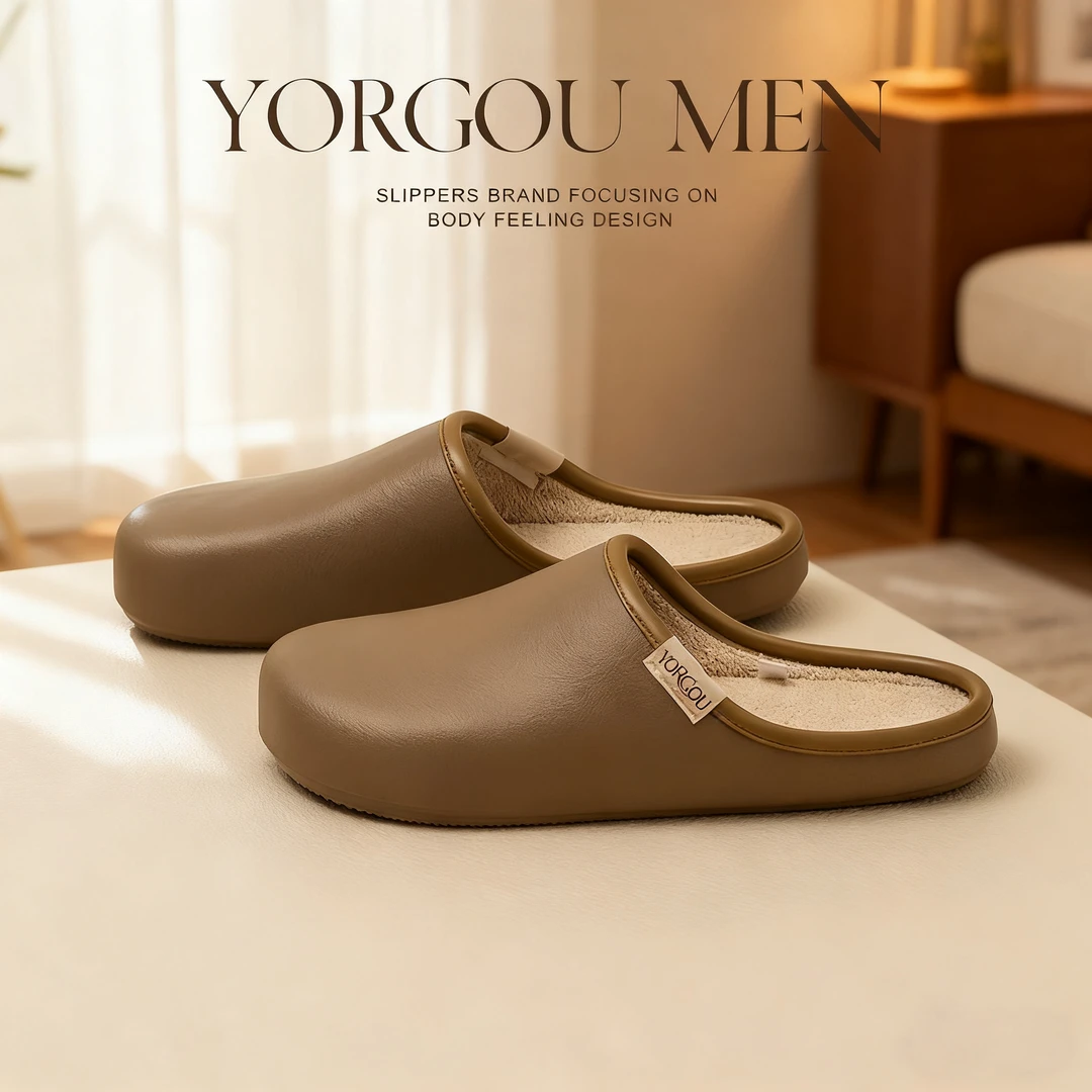 远港女士防水皮纹拖鞋秋冬季室内防滑居家用保暖加绒棉拖鞋男冬