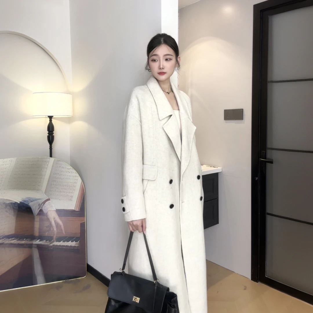 5520 秋冬直下摆时尚百搭轻职风韩版复古风长款羊毛大衣
