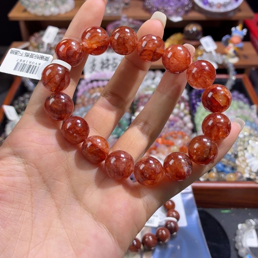 水晶未镶嵌手串红胶花13.7