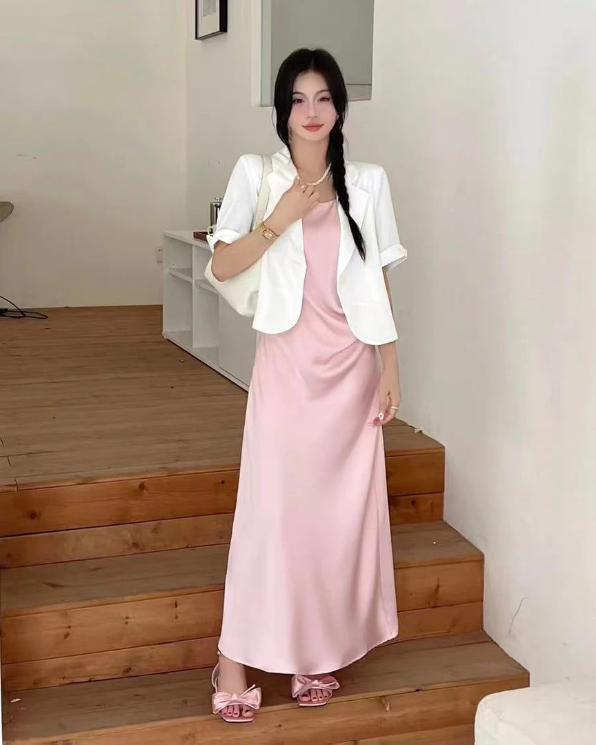 【1569】佰#设计感褶皱吊带连衣裙