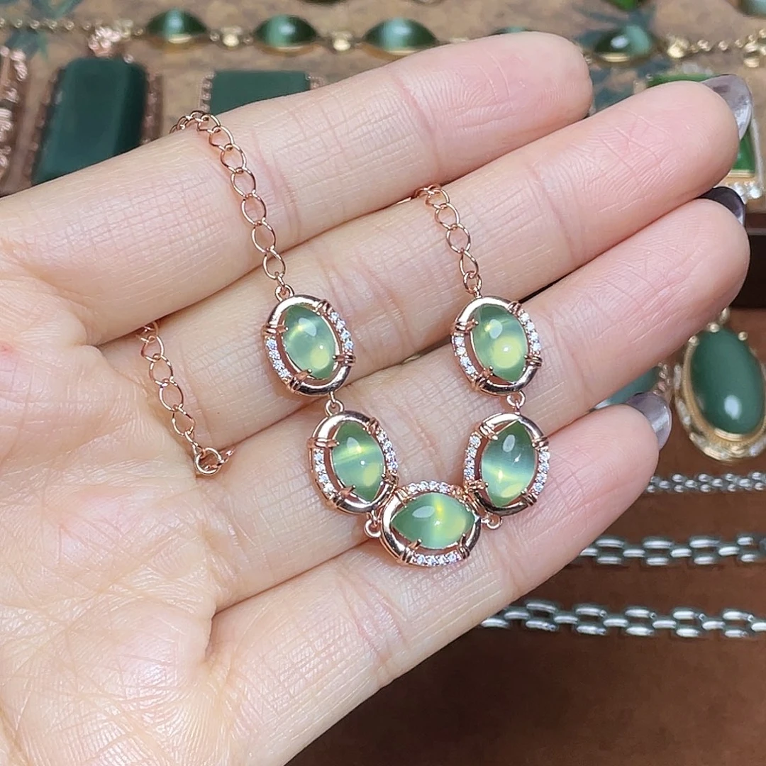 和田玉（碧玉）银S925镶嵌吊坠(不含链)手链