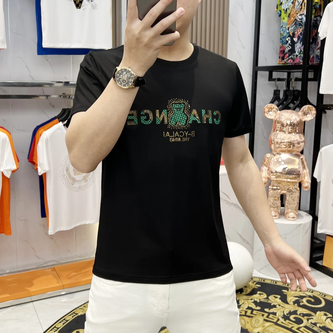 2025夏季新款男士短袖T恤时尚轻奢百搭修身圆领百搭个性休闲半袖