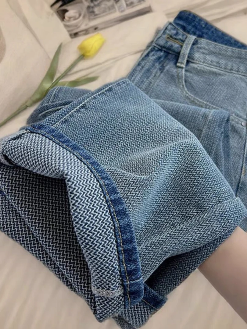 星空纹窄版牛仔阔腿裤