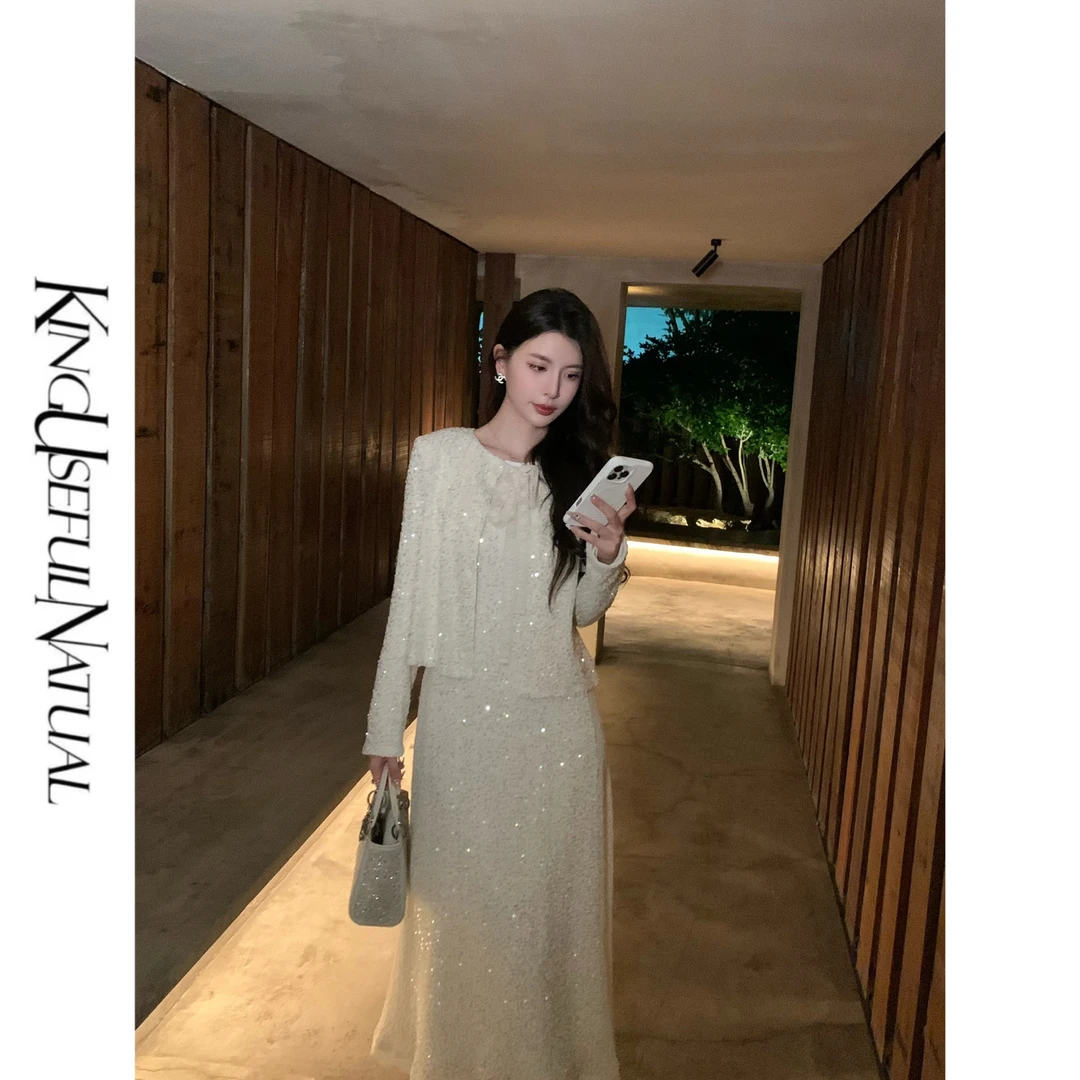 KUN【巴黎之夜】闪耀叠穿 金丝编织小香镂空亮片外套上衣