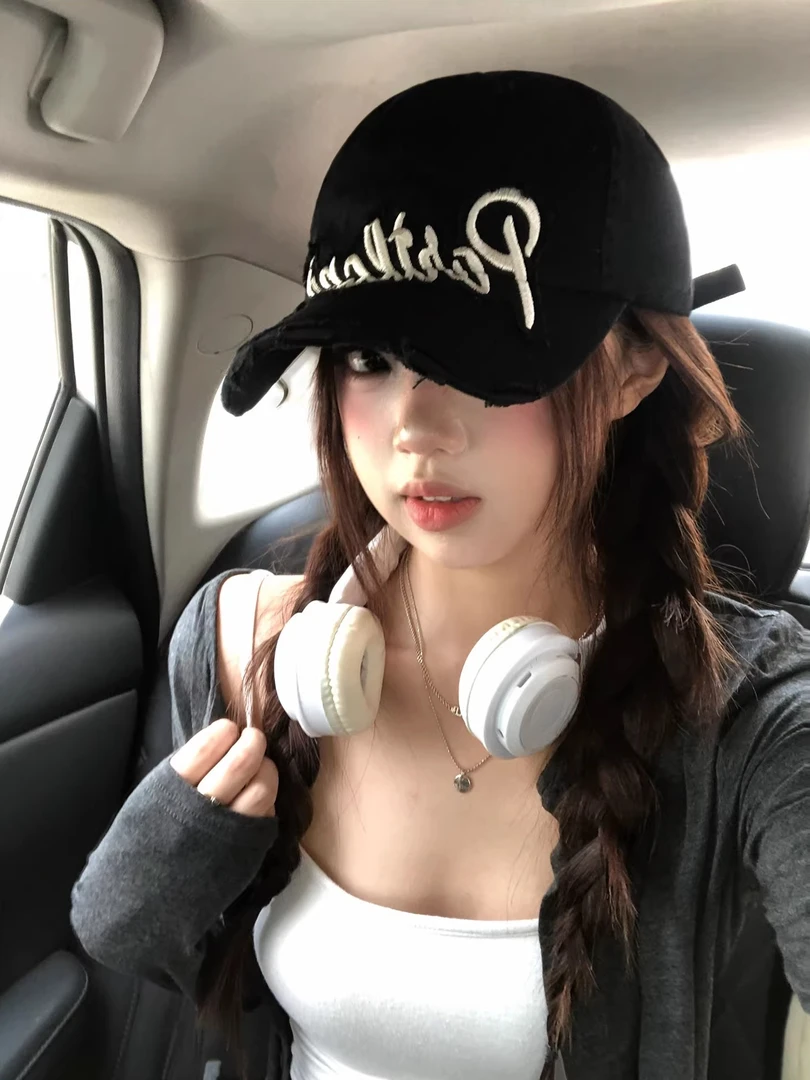 美式复古字母刺绣做旧棒球帽女夏季街头潮牌鸭舌帽软顶显脸小帽子