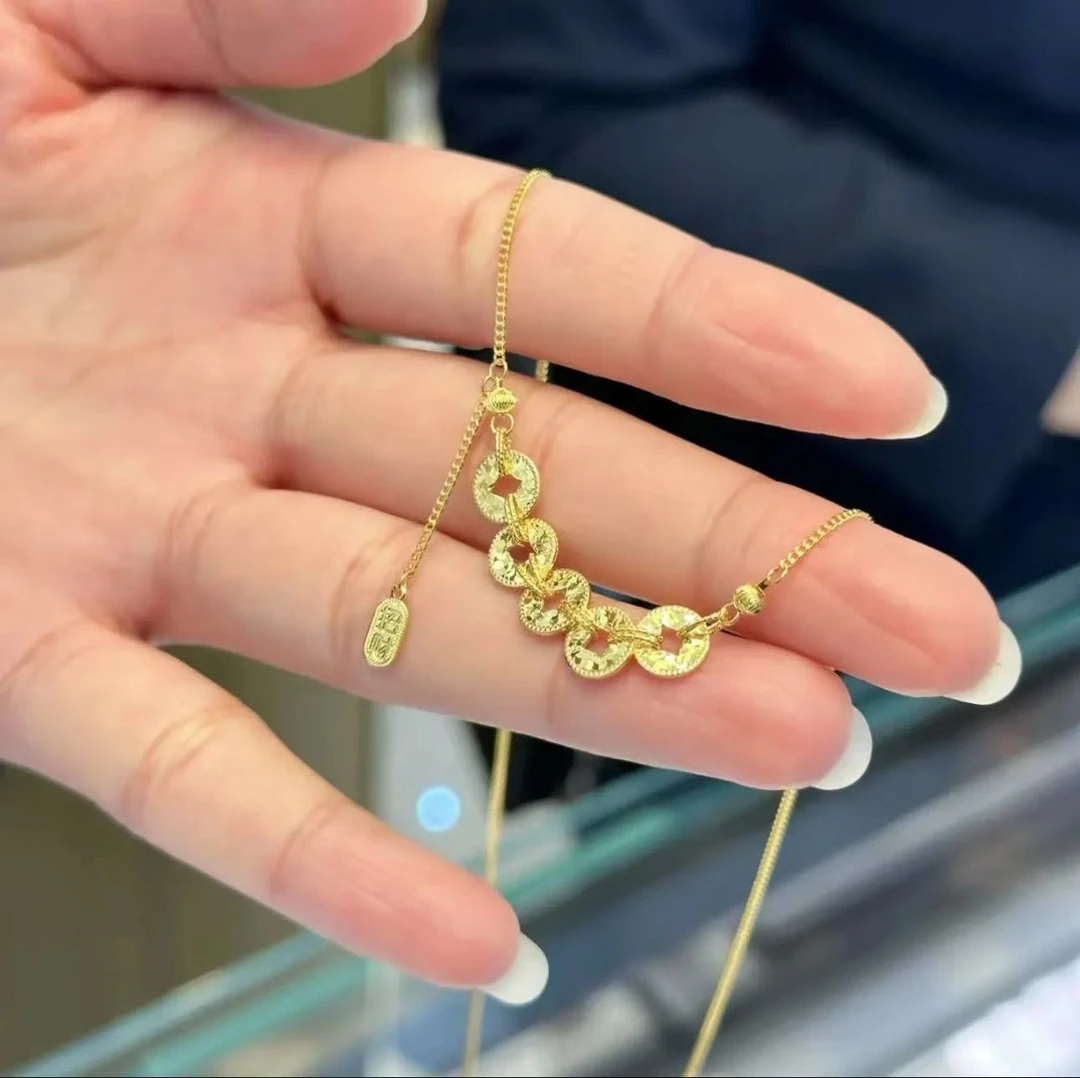 铜合金项链 爆闪碎冰冰五帝币流苏项链轻奢时尚百搭