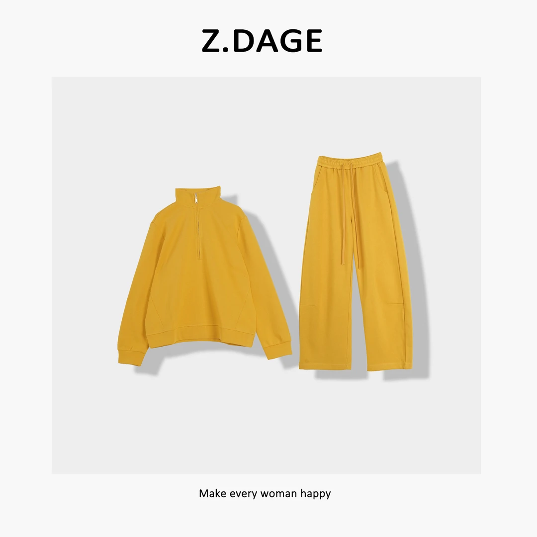 z.dage-‘释放温暖’极简风时尚早春款半拉链式慵懒感套装-TZ865