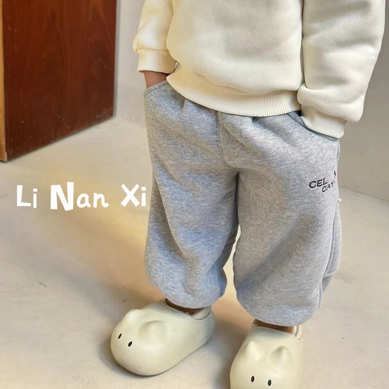 【衣乐】字母灯笼裤秋冬季加绒加厚驼绒休闲裤男女童保暖卫裤
