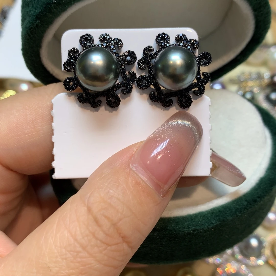 海水珍珠耳饰银S925镶嵌