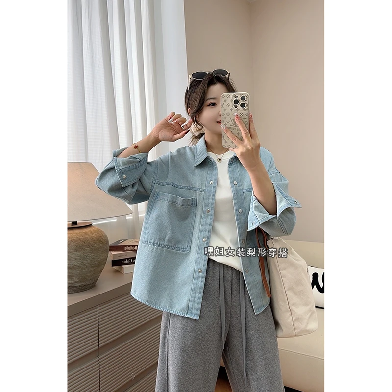 【团宠牛仔】韩版宽松港风牛仔外套女春秋2025新款百搭ins风衬衣