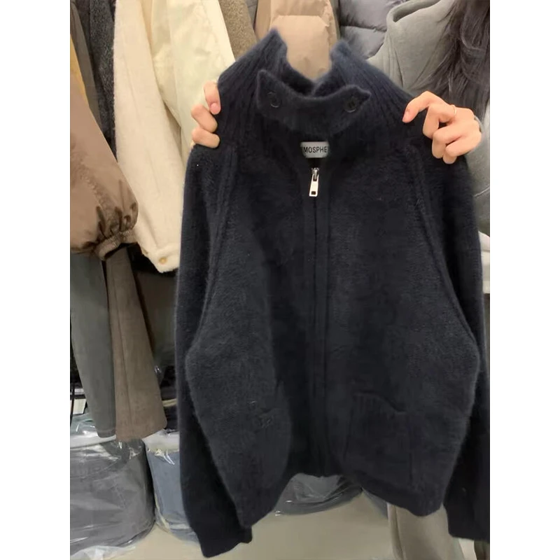 2025新款韩版休闲纯色简约针织开衫女秋冬季小众宽松舒适保暖毛衣