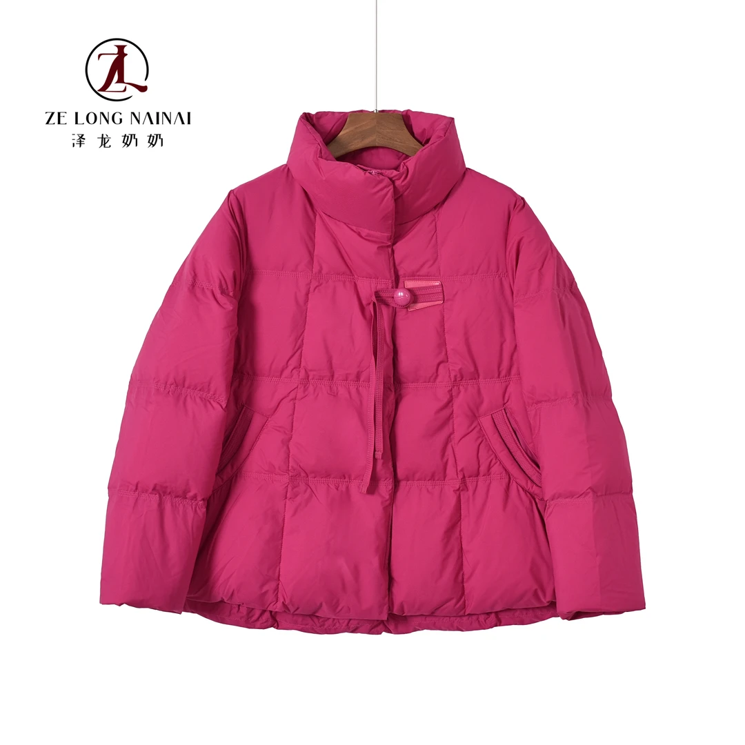 6603韩系减龄立领羽绒服女冬季新款系带设计宽松显瘦保暖短款外套